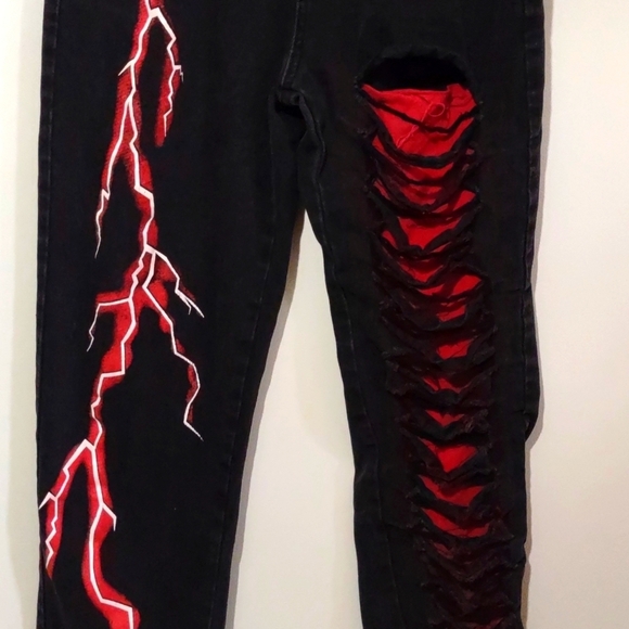 Black Goth Rock and roll emo pants black denim jeans for men size XL - Picture 6 of 14